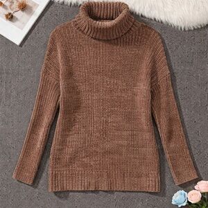DAVI & DANI ULTRA SOFT Ribbed Brown cowl neck Stretchy Sweater